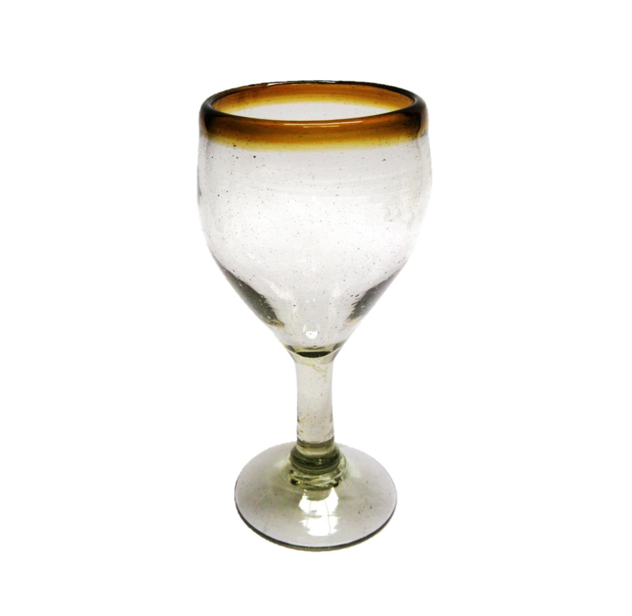 MEXICAN GLASSWARE / Amber Rim 7 oz Small Wine Glasses (set of 6) / Capture the bouquet of fine red wine with these wine glasses bordered with a bright, amber color rim.